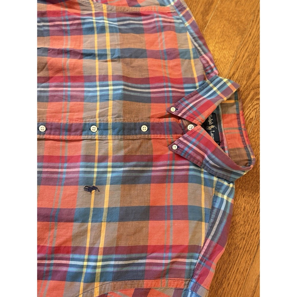 Vtg Ralph Lauren Men's Large Multicolor Madras Plaid Blake Button-Up SS Shirt